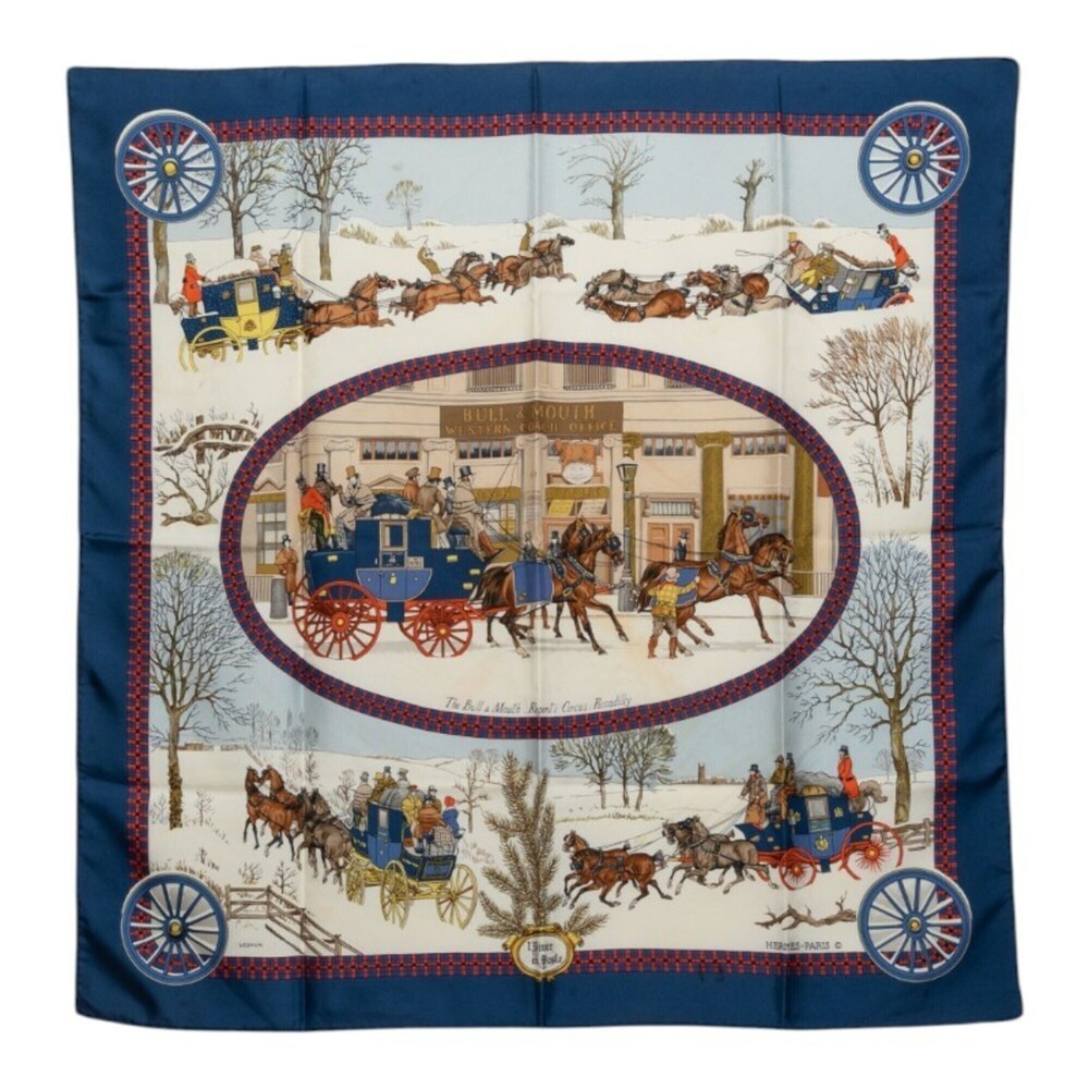 Hermes Carre 90 BULL & MOUTH WESTERN COACH OFFICE Post Coach Scarf Muffler Mu...
